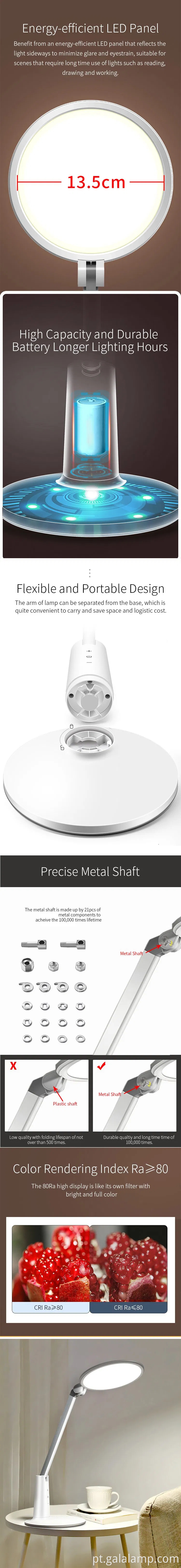 Lâmpada de mesa LED ajustável com bateria recarregável USB